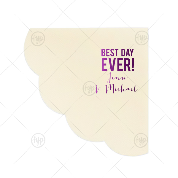 The ever-popular Ivory Scallop Luncheon Napkin with Shiny Amethyst Foil can be customized to complement every last detail of your party.