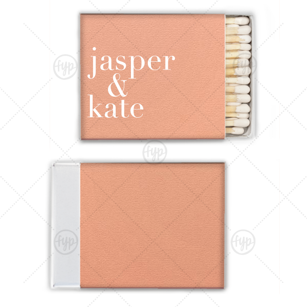 Martha Stewart Peach Matches | Designed by Martha Stewart Weddings, these personalized Poptone Peach Riviera Matchbox with Matte White Foil can't be beat. Showcase your style in every detail of your party's theme!