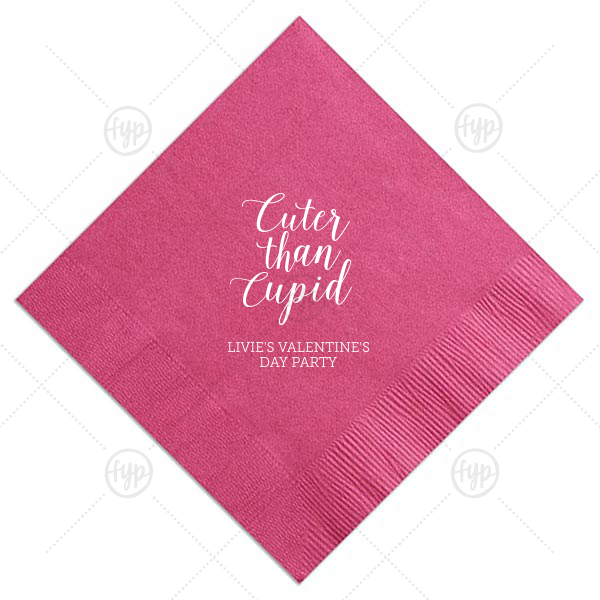 Cuter Than Cupid Napkin | ForYourParty's chic Fuchsia Cocktail Napkin with Matte White Foil will give your party the personalized touch every host desires.