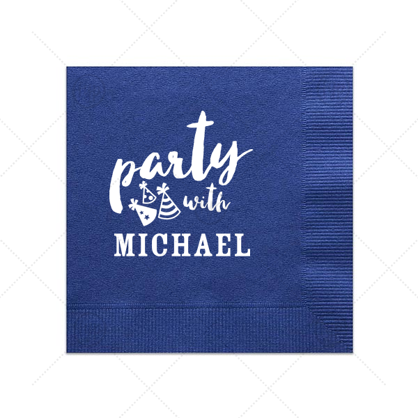Party With Hats Napkin | Personalized Royal Blue Cocktail Napkin with Matte Key Lime Foil has a Party Hats graphic and is good for use in Kid Birthday, Birthday themed parties and couldn't be more perfect. It's time to show off your impeccable taste.