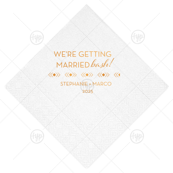 Engagement Bash Napkin | The ever-popular Crystal White Cocktail Napkin with Shiny Copper Foil has a Diamond Stripe graphic and is good for use in Accents themed parties and will make your guests swoon. Personalize your party's theme today.