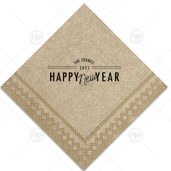 Happy New Year Napkin | Personalized Champagne Cocktail Napkin with Matte Black Foil will look fabulous with your unique touch. Your guests will agree!