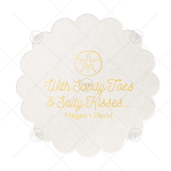 Salty Toes Coaster | Personalize this Sandy Toes coaster for a cute and memorable touch to the bar at your destination or beach themed wedding. Our Sand Dollar graphic and casual script text will be the perfect complement to your tropical surroundings.