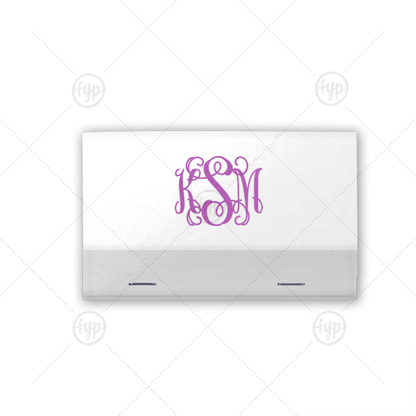Monogram Match | Our custom Stardream Plum Barrel Matchbox with Matte Dove Grey Foil Color can be personalized to match your party's exact theme and tempo.
