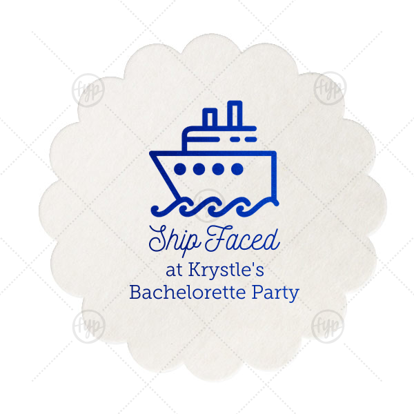 Ship Faced Coaster | Personalize coasters with a funny saying perfect for a boat themed bachelor or bachelorette party. This Shipped Face design with our Yacht graphic and Royal Blue foil will bring the festivities to the bar!