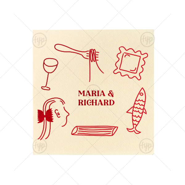 Pasta Party Hand Drawn Napkin Petite Cocktail Napkin (Foil)