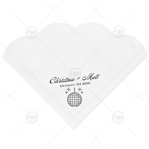 Disco Sparkle Wedding Napkin Scalloped Luncheon Napkin (Foil)