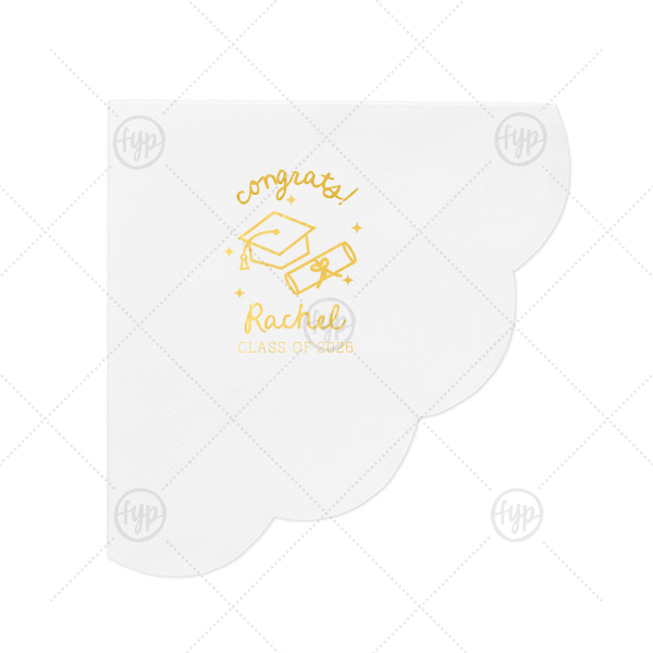 Scripted Cap & Diploma Grad Napkin Scalloped Luncheon Napkin (Foil)