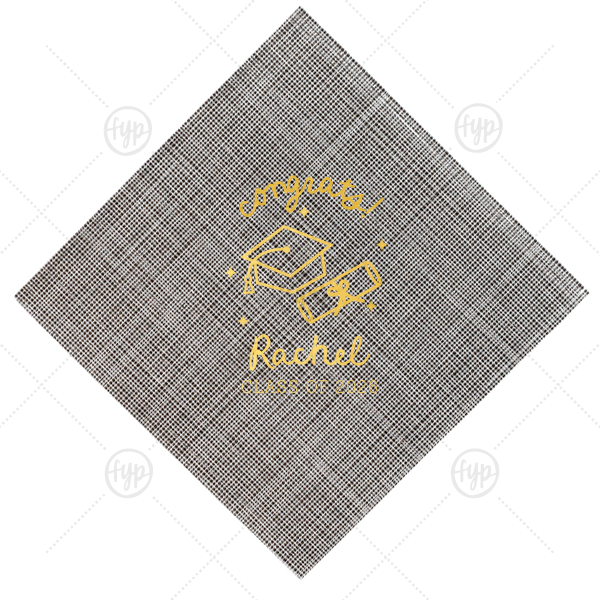 Scripted Cap & Diploma Grad Napkin Cocktail Napkin (Foil)