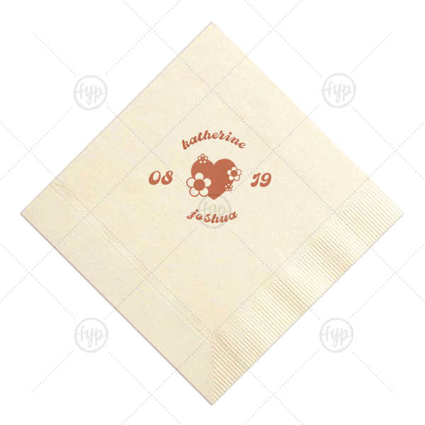Retro Floral Heart Wedding Napkin Luncheon Napkin (Foil)