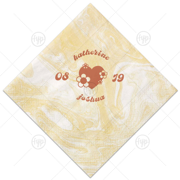Retro Floral Heart Wedding Napkin Cocktail Napkin (Foil)