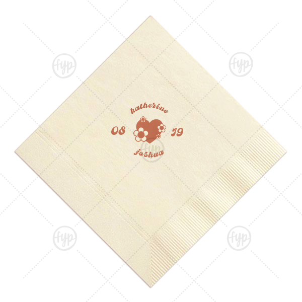 Retro Floral Heart Wedding Napkin Dinner Napkin (Foil)