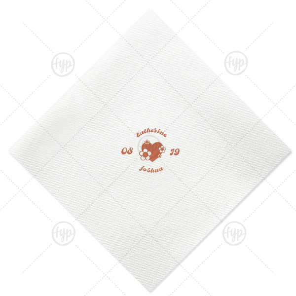 Retro Floral Heart Wedding Napkin Extra-Large Dinner Napkin (Foil)