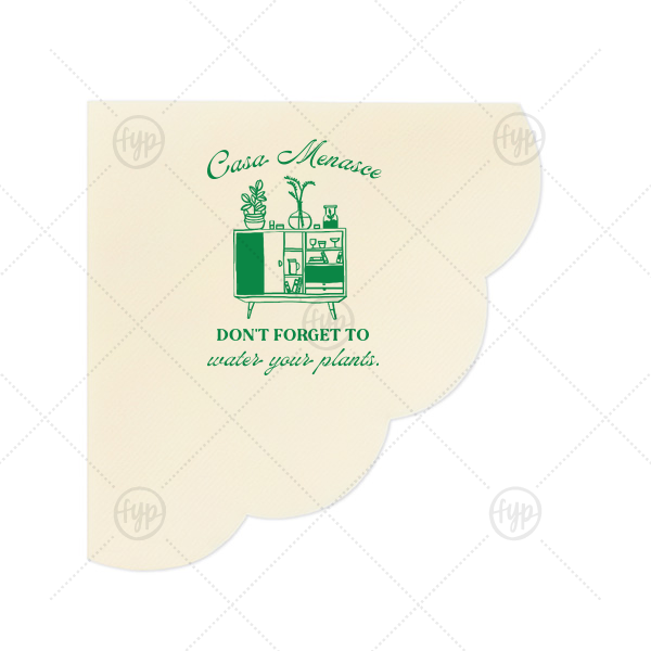 Botanical Bar Cart Home Entertaining Napkin Scalloped Luncheon Napkin (Foil)