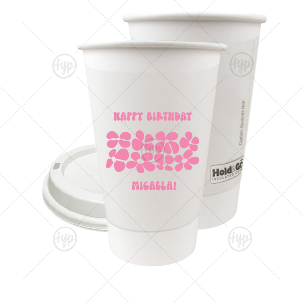 Retro Floral Groove Cup 16-oz. Double Wall Paper Hot Cup (Ink)
