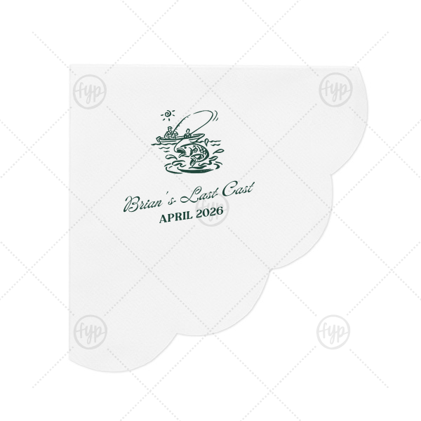 Fishing Retreat Bachelor Party Napkin Scalloped Luncheon Napkin (Foil)