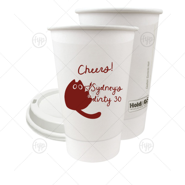 Birthday Cheers Cat Martini Cup 16-oz. Double Wall Paper Hot Cup (Ink)