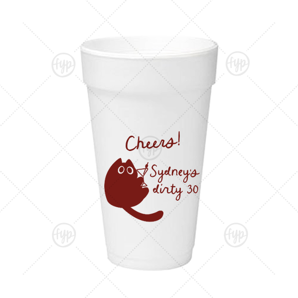 Birthday Cheers Cat Martini Cup 20-oz. Styrofoam Cup (Ink) 