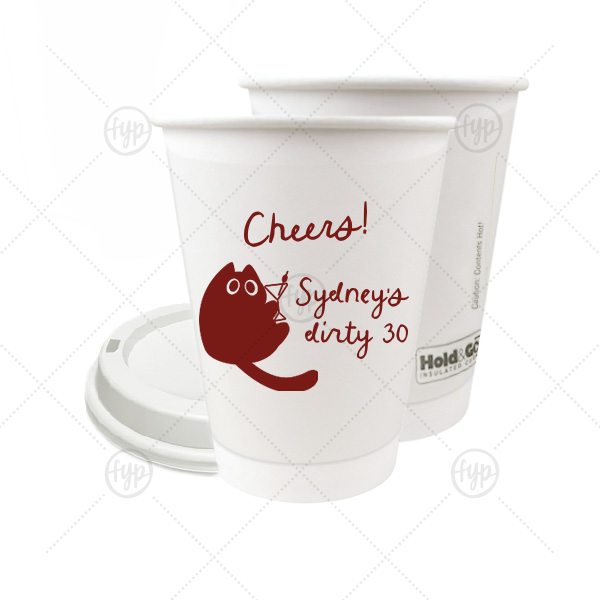 Birthday Cheers Cat Martini Cup 12-oz. Double Wall Paper Hot Cup (Ink)