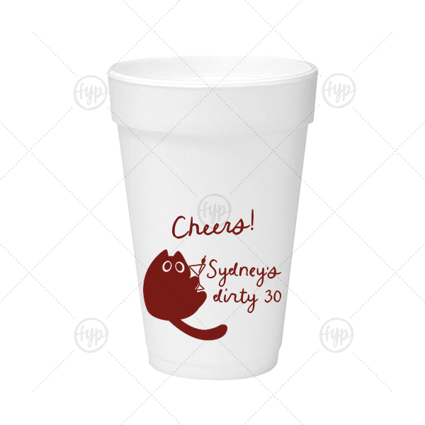 Birthday Cheers Cat Martini Cup 16-oz. Styrofoam Cup (Ink) 