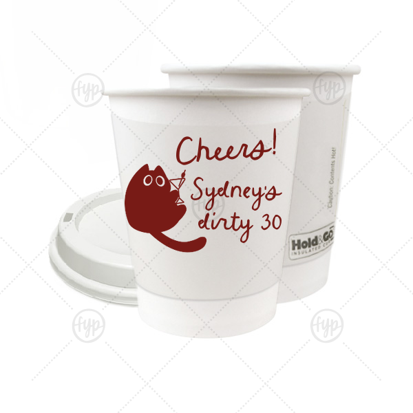 Birthday Cheers Cat Martini Cup 8-oz. Double Wall Paper Hot Cup (Ink)
