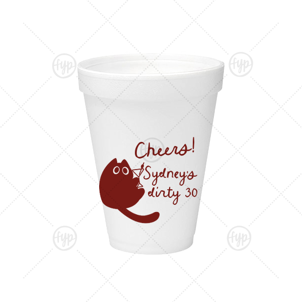 Birthday Cheers Cat Martini Cup 12-oz. Styrofoam Cup (Ink) 