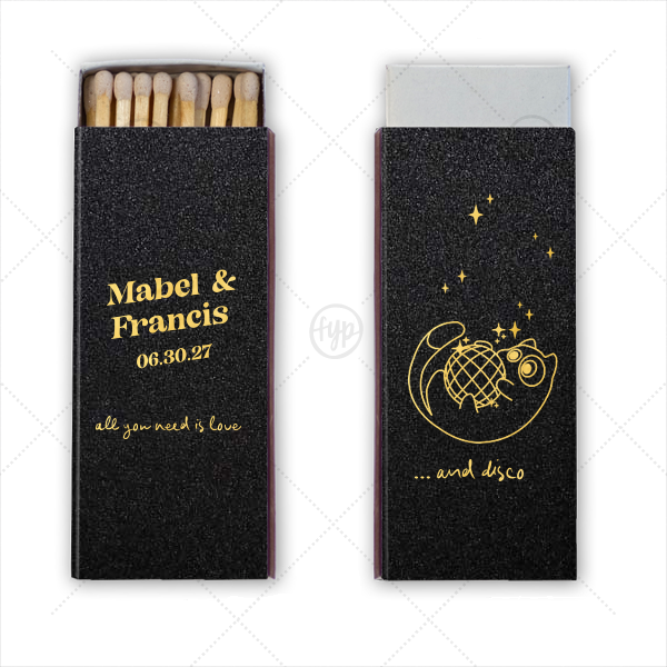 Disco Cat Wedding Matchbook Candle Matchbox (Foil)