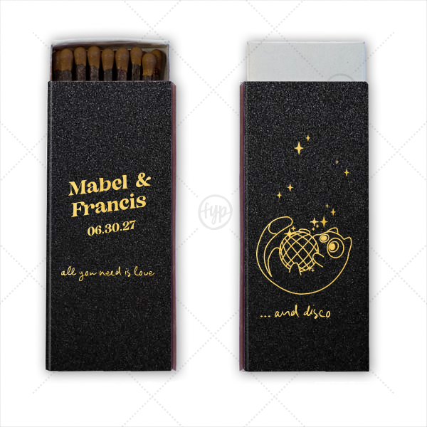 Disco Cat Wedding Matchbook Cigar Matchbox (Foil)