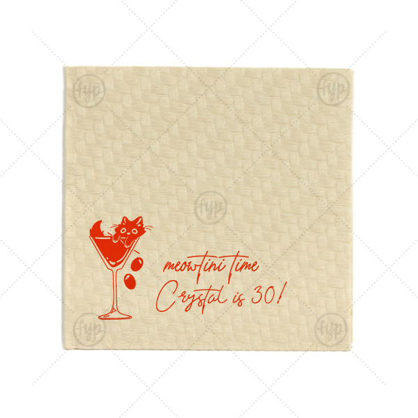 Meowtini Time Birthday Napkin Cocktail Napkin (Foil)