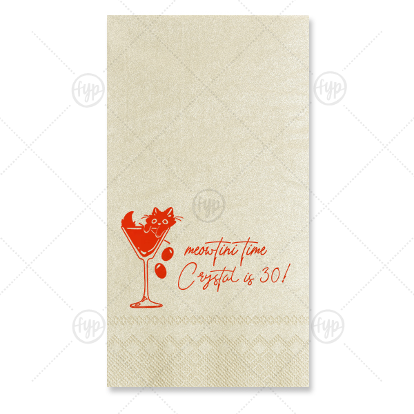 Meowtini Time Birthday Napkin Guest Hand Towel (Foil)