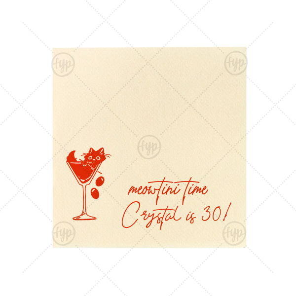 Meowtini Time Birthday Napkin Petite Cocktail Napkin (Foil)