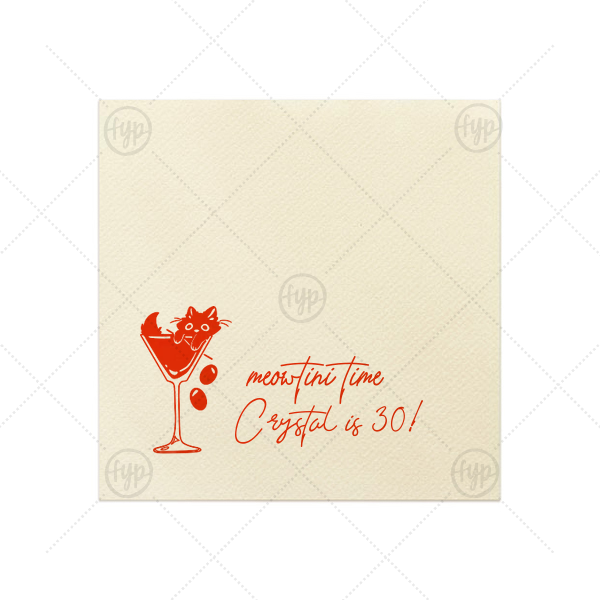 Meowtini Time Birthday Napkin Cocktail Napkin (Foil)