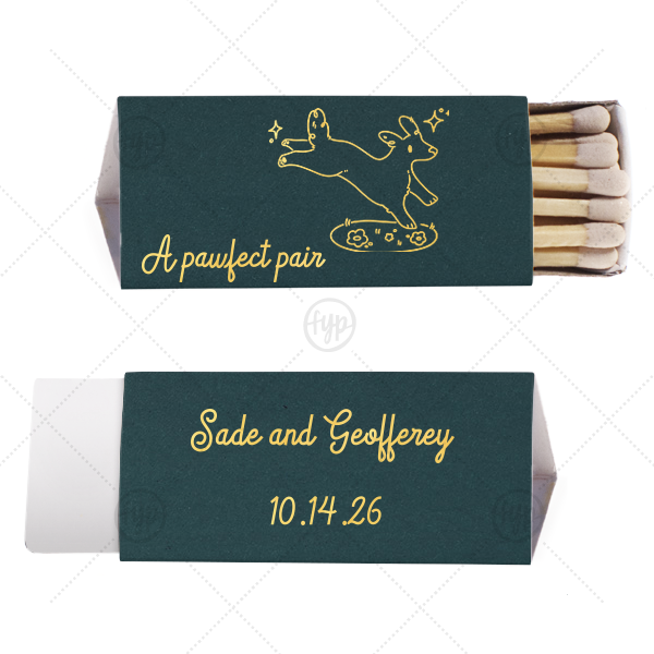 Pawfect Pair Wedding Matchbook Triangle Matchbox (Foil)