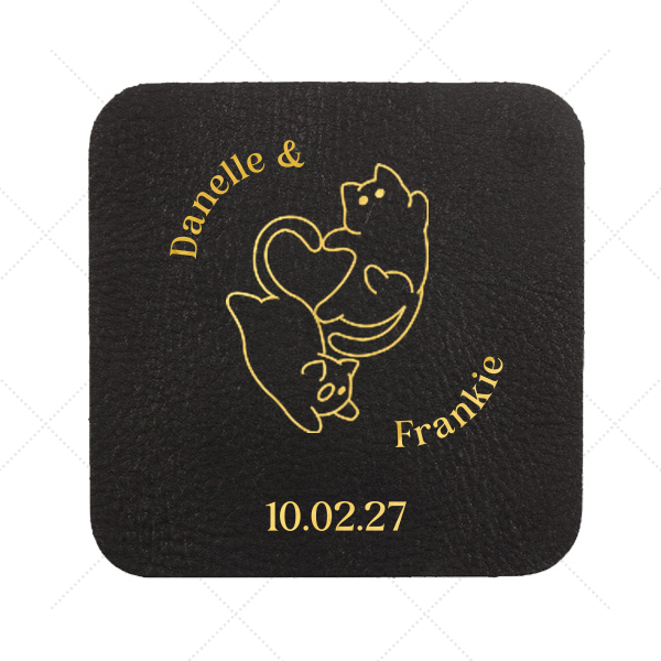 Cat Tails of Love Coaster Square Leather Coaster (Foil)