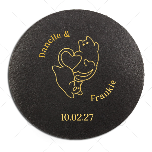 Cat Tails of Love Coaster Round Leather Coaster (Foil)