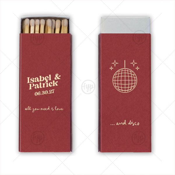 Love and Disco Wedding Matchbook Candle Matchbox (Foil)