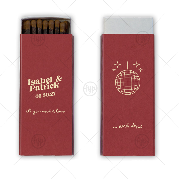 Love and Disco Wedding Matchbook Cigar Matchbox (Foil)