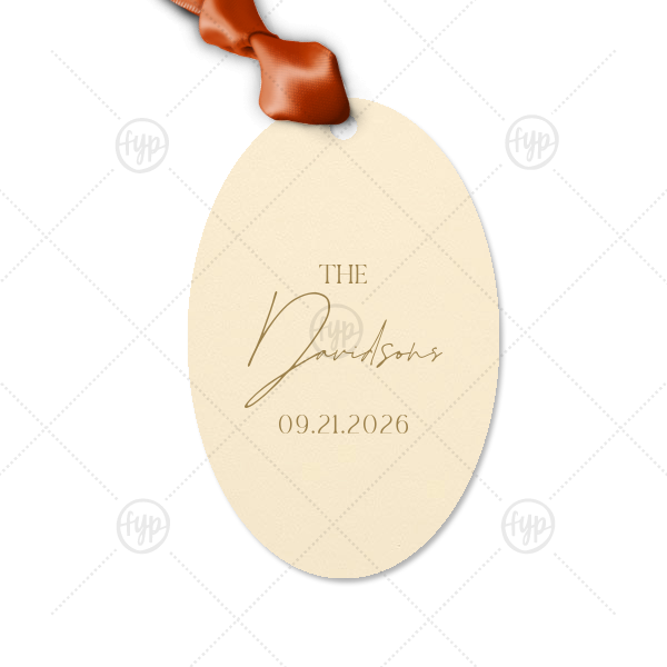 Boho Terracotta Wedding Date Gift Tag Large Oval Gift Tag (Letterpress)