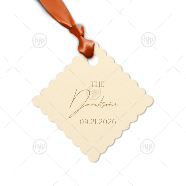 Boho Terracotta Wedding Date Gift Tag Letterpress Scalloped Gift Tag