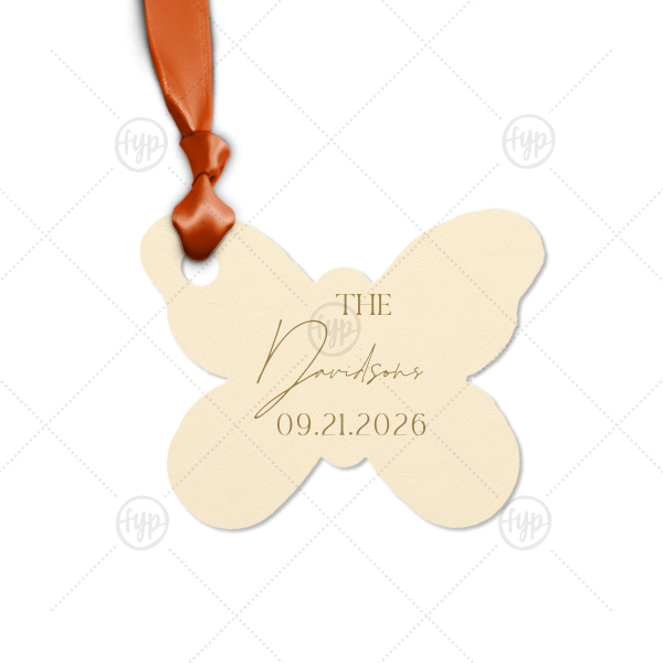Boho Terracotta Wedding Date Gift Tag Letterpress Butterfly Gift Tag