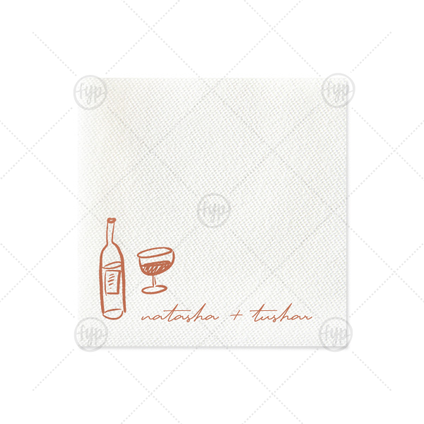 Boho Terracotta Line Art Wedding Napkin Petite Cocktail Napkin (Foil)