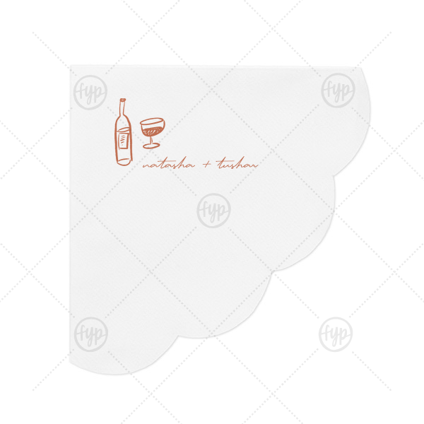 Boho Terracotta Line Art Wedding Napkin Scalloped Luncheon Napkin (Foil)