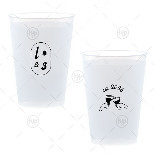 Sunburst Initial & Toasting Glass Cup 8-oz. Frosted Cup (Ink)