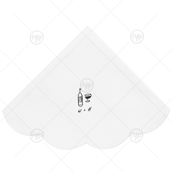 Vino Duo Sketch Napkin Scalloped Luncheon Napkin (Foil)
