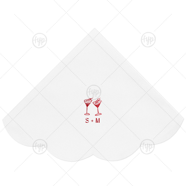 Minimal Martini Pair Napkin Scalloped Luncheon Napkin (Foil)
