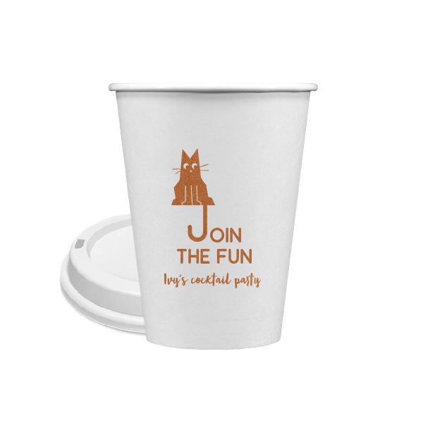 Cat Join the Fun Cup 12-oz. Single Wall Paper Hot Cup (Ink)