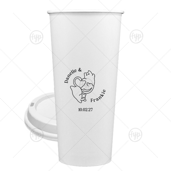 Cat Tails of Love Wedding Cup 24-oz. Single Wall Paper Hot Cup (Ink)
