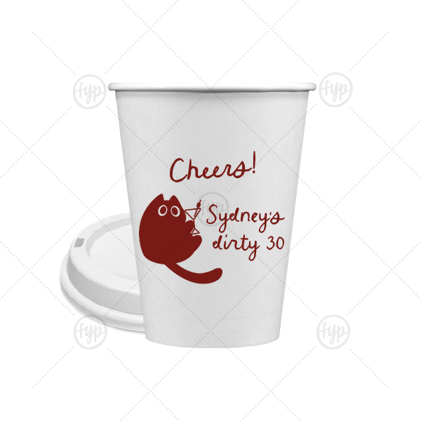 Birthday Cheers Cat Martini Cup 12-oz. Single Wall Paper Hot Cup (Ink)
