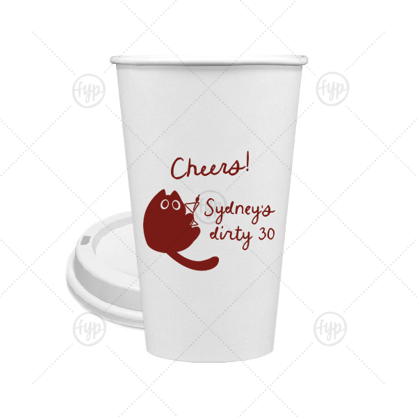 Birthday Cheers Cat Martini Cup 16-oz. Single Wall Paper Hot Cup (Ink)