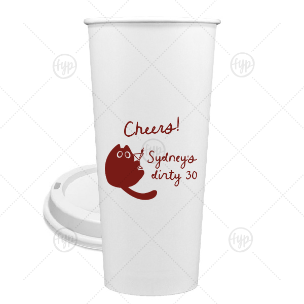 Birthday Cheers Cat Martini Cup 24-oz. Single Wall Paper Hot Cup (Ink)
